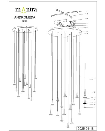 ANDRÓMEDA * Colgante Redondo 14xLED 5W 3000K W/T Cristal